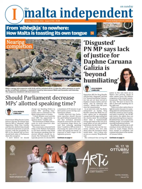 Cover of The Malta Independent on Sunday