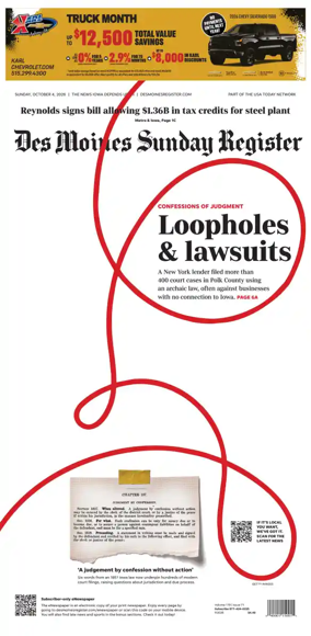 Cover of The Des Moines Register