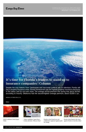 Cover of Tampa Bay Times TFP