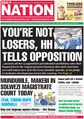 Cover of Daily Nation Newspaper