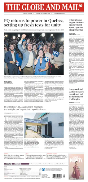 Cover of The Globe and Mail (Prairie Edition)