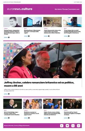 Cover of Euronews Culture and Sport (Italian)