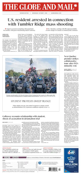 Cover of The Globe and Mail (Ontario Edition)