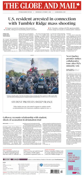 Cover of The Globe and Mail (Ottawa/Quebec Edition)
