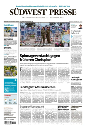 Cover of Sudwest Presse - Metzinger Uracher Volksblatt - Der Ermstalbote