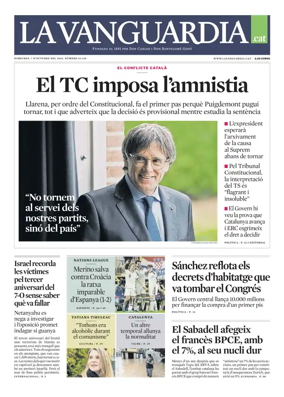 Cover of La Vanguardia (Catala)