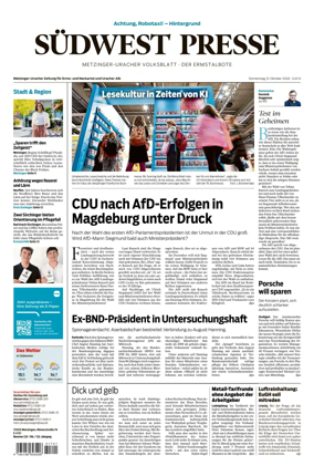 Cover of Sudwest Presse - Metzinger Uracher Volksblatt - Der Ermstalbote