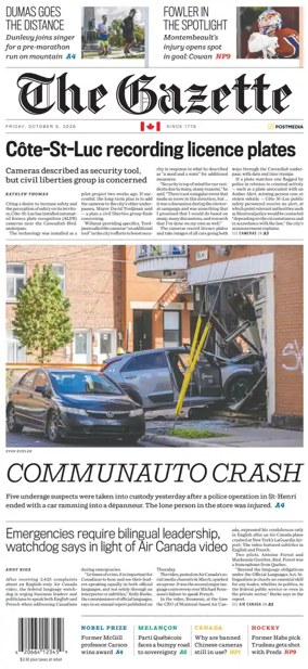 Cover of Montreal Gazette
