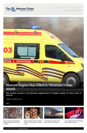 Cover of The Moscow Times - English