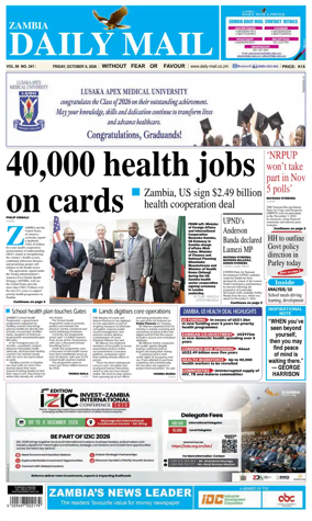 Cover of Zambia Daily Mail