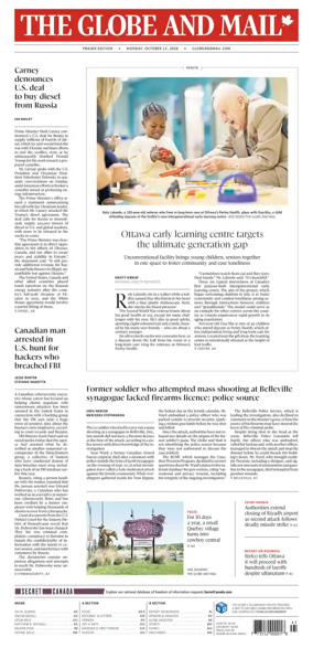 Cover of The Globe and Mail (Prairie Edition)