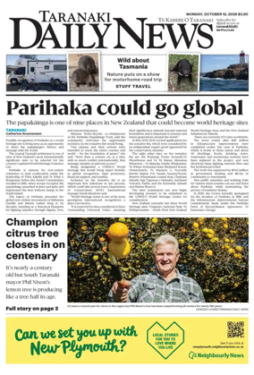 Cover of Taranaki Daily News