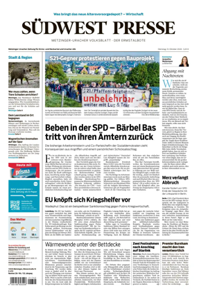Cover of Sudwest Presse - Metzinger Uracher Volksblatt - Der Ermstalbote