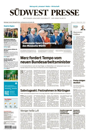 Cover of Sudwest Presse - Metzinger Uracher Volksblatt - Der Ermstalbote