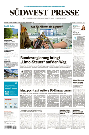 Cover of Sudwest Presse - Metzinger Uracher Volksblatt - Der Ermstalbote