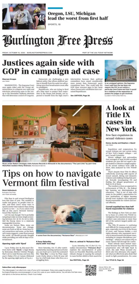 Cover of Burlington Free Press