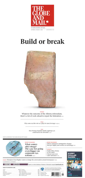 Cover of The Globe and Mail (Ottawa/Quebec Edition)