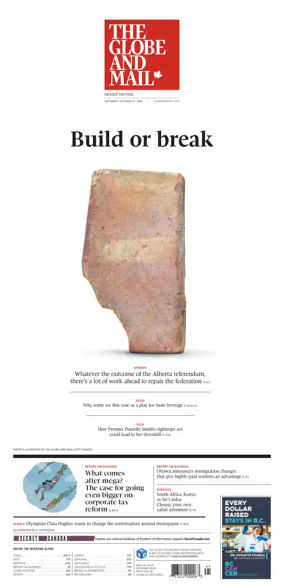 Cover of The Globe and Mail (Prairie Edition)