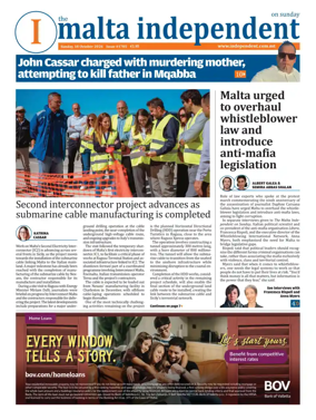 Cover of The Malta Independent on Sunday