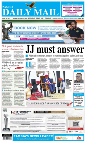 Cover of Zambia Daily Mail