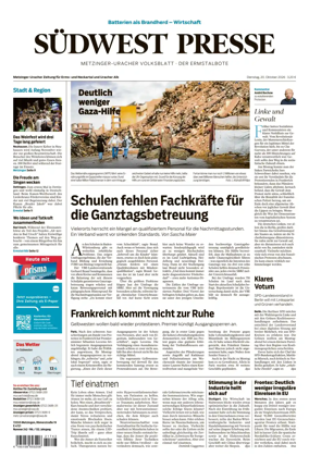Cover of Sudwest Presse - Metzinger Uracher Volksblatt - Der Ermstalbote