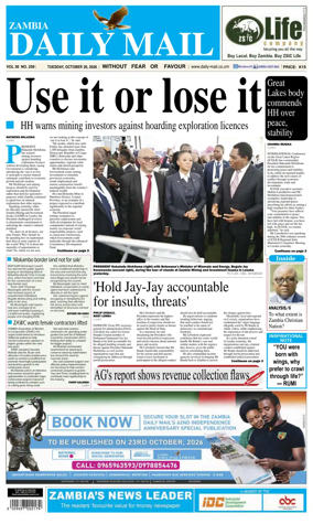 Cover of Zambia Daily Mail