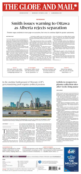 Cover of The Globe and Mail (Ontario Edition)