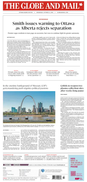Cover of The Globe and Mail (Ottawa/Quebec Edition)