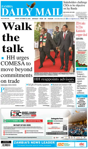 Cover of Zambia Daily Mail