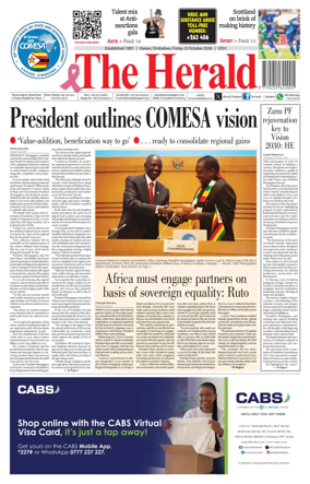 Cover of The Herald (Zimbabwe)