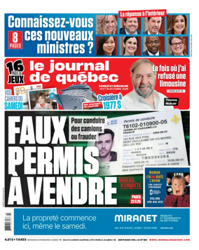 Cover of Le Journal de Quebec