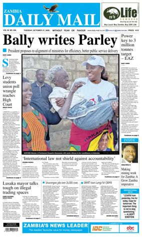 Cover of Zambia Daily Mail