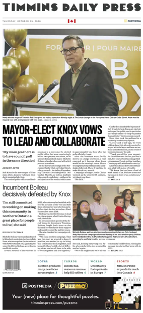 Cover of The Daily Press (Timmins)